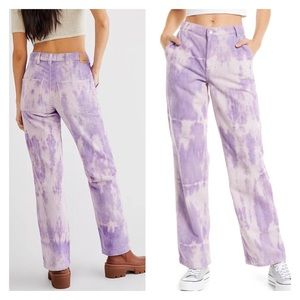 Free People Reese Pitched Purple Tie Dye Corduroy Straight Leg Pants Sz 32